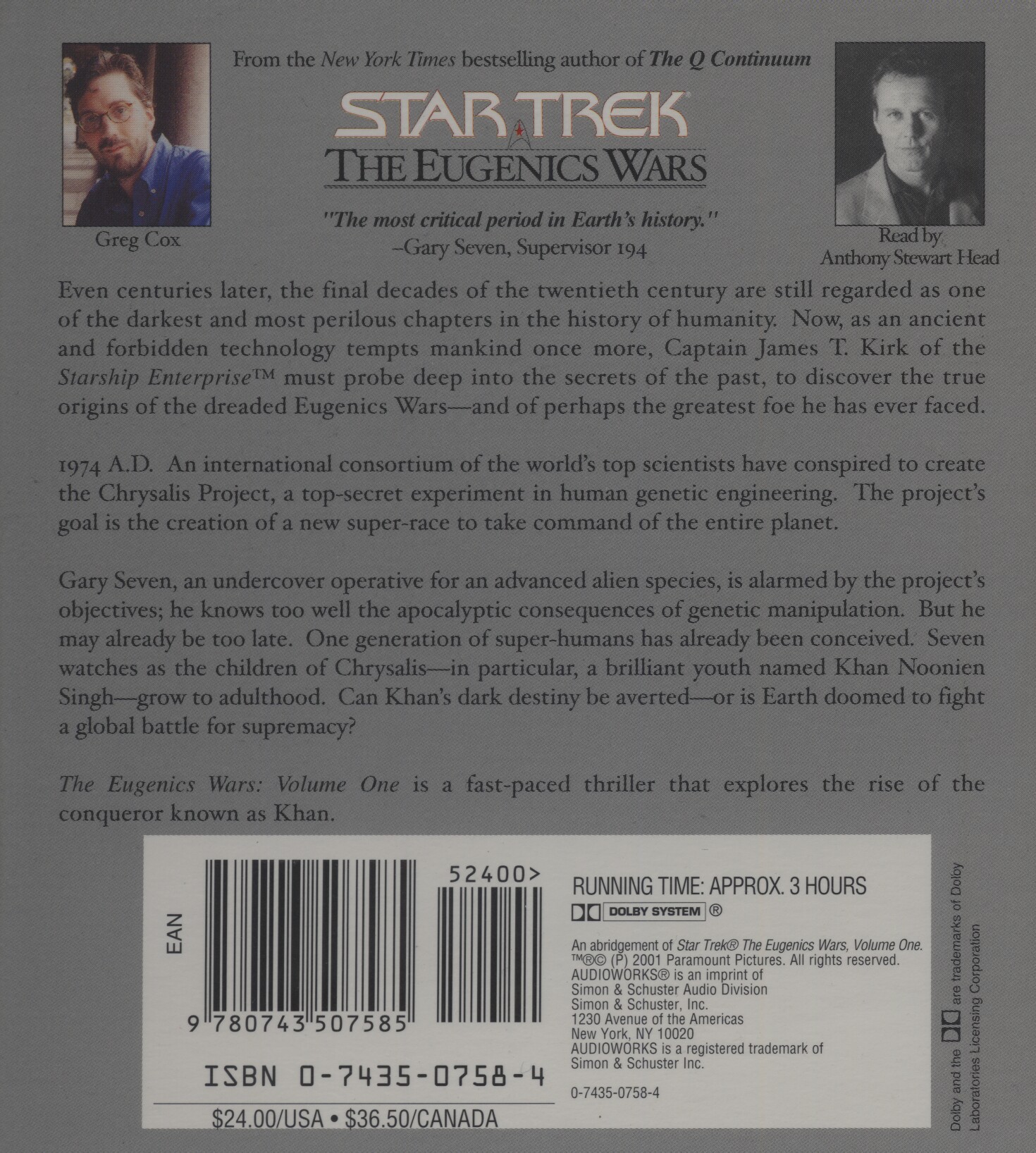 The Eugenics Wars The Rise and Fall of Khan Noonien Singh, Volume 1 Audiobook